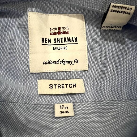 Ben Sherman Mens Blue Button Down Tailored Skinny Fit 17 1/2 34-35 - Picture 2 of 4